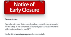 UBA to close branches earlier for security reasons