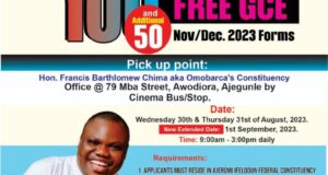 OmoBarca purchases GCE forms for 150 candidates in Ajeromi Ifelodun constituency