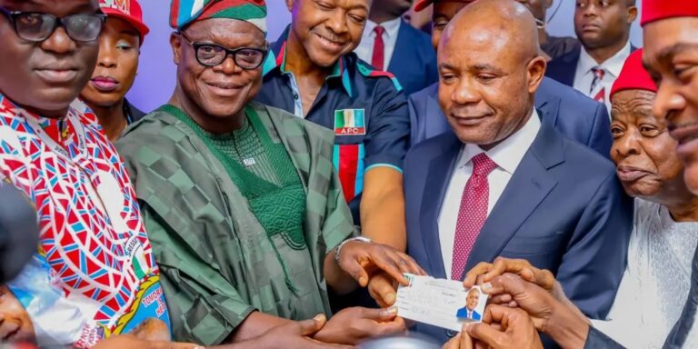 Sullivan Chime, Ifeanyi Ugwuanyi, Ken Nnamani present as Peter Mbah officially joins APC