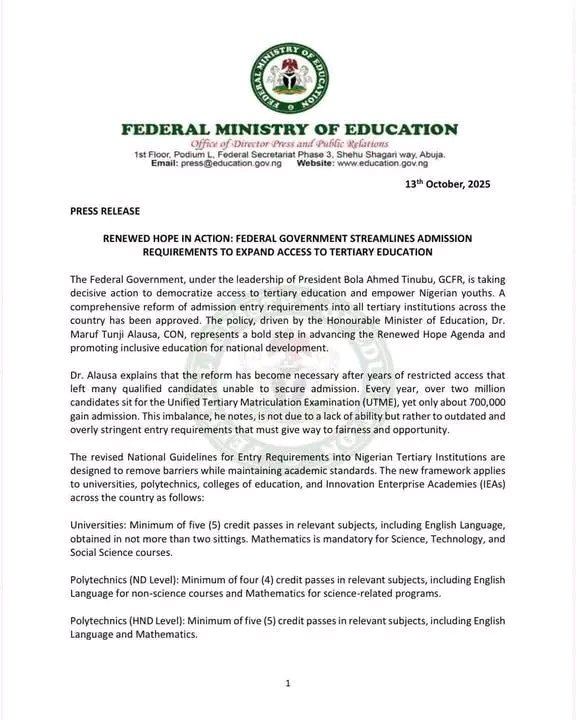 JAMB is no longer a requirement for admission into tertiary institutions, says the Federal Government