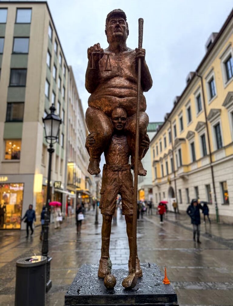 Gilded naked Donald Trump Statue unveiled at European Parliament in Strasbourg